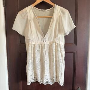 MINT by JODI ARNOLD | Embroidered Cotton Silk Eyelet Babydoll Split Neck Tee | 2